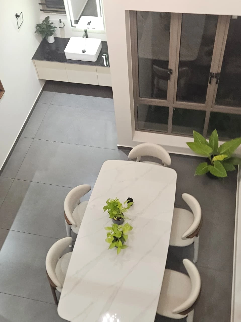 Modern Dining Area with Marble Table